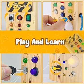 Montessori Wooden Busy Board with 8 LED Light switches, Sensory Toys Light Switch Travel Toys for... | Amazon (US)