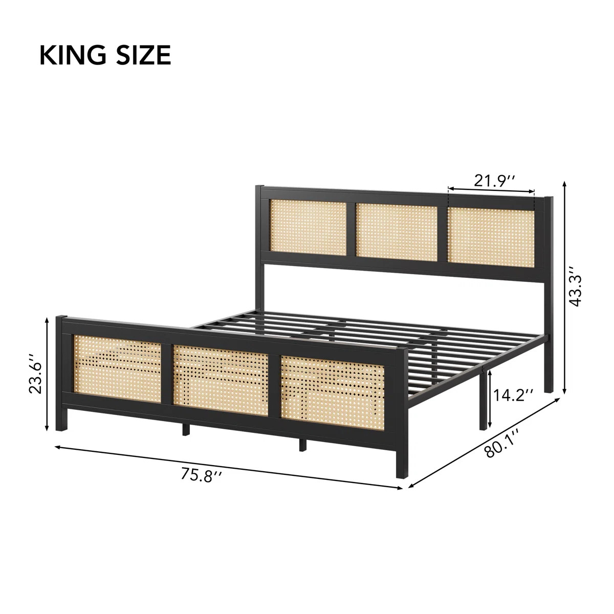 Rattan Bed Frame With Headboard, Boho Cane Platform Bed Frame With Strong Metal Slat | Wayfair North America