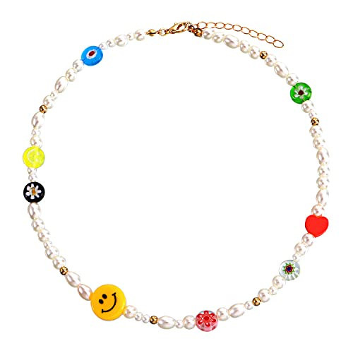 Y2K Necklace for Women Colorful Fruit Pearl Choker Necklace Cute Mushroom Yin Yang Beaded Necklace Handmade Resin Flower Jewelry for Teen Girls (Style 5) | Amazon (US)