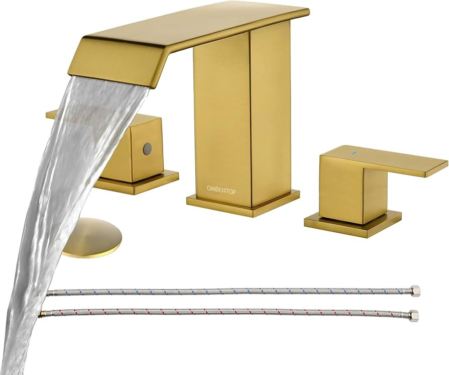 Brushed Gold Bathroom Faucet 3 Hole, 8 Inch Waterfall Gold Bathroom Faucet with Metal Pop Up Drai... | Amazon (CA)
