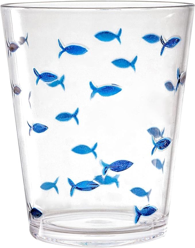 KLIFA- CHARLESTON- 16.5 oz, Set of 6, Acrylic Fishing Tumbler, School of Fish Drinking Glasses, B... | Amazon (US)