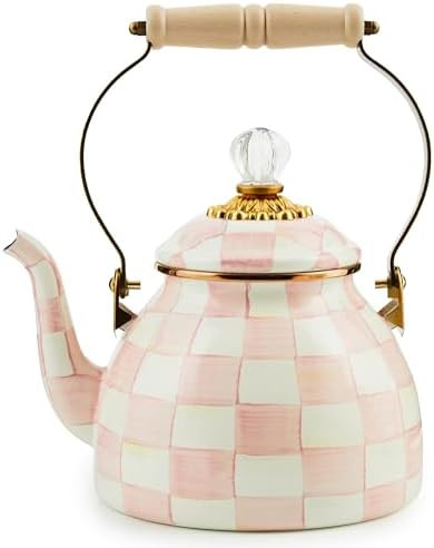MACKENZIE-CHILDS Enamel Tea Kettle, Stylish Tea Kettle for Stovetop, Pink-and-White Rosy Check, 2... | Amazon (US)