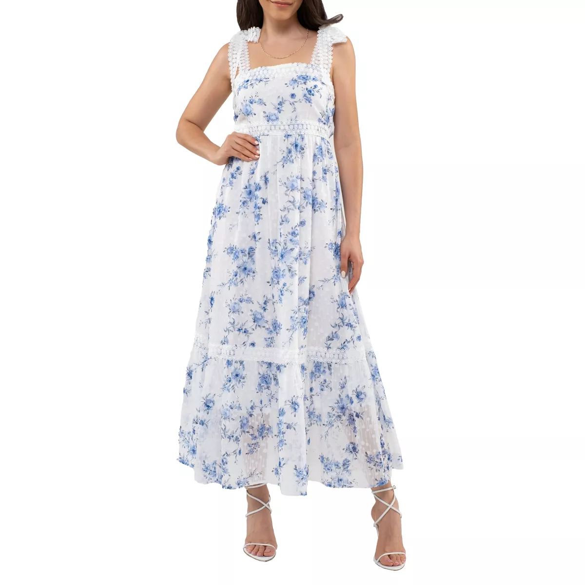 August Sky Women's Lace Trim Floral Midi Dress | Target