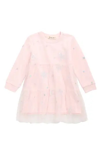 Doe A Dear Kids' Snowflake Sequin Long Sleeve Dress in Pink at Nordstrom Rack, Size 4 | Nordstrom Rack