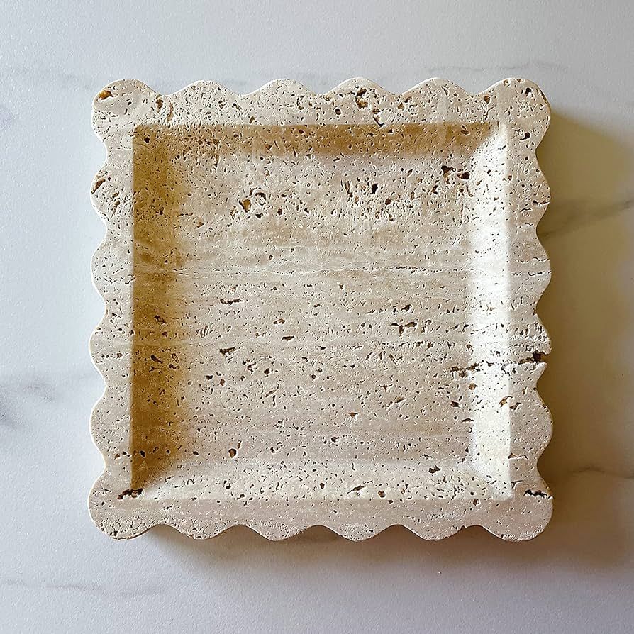 SAIDKOCC Vintage Natural Marble Tray Small Ornaments Wave Tray Handmade Storage Dish for Counter,... | Amazon (US)