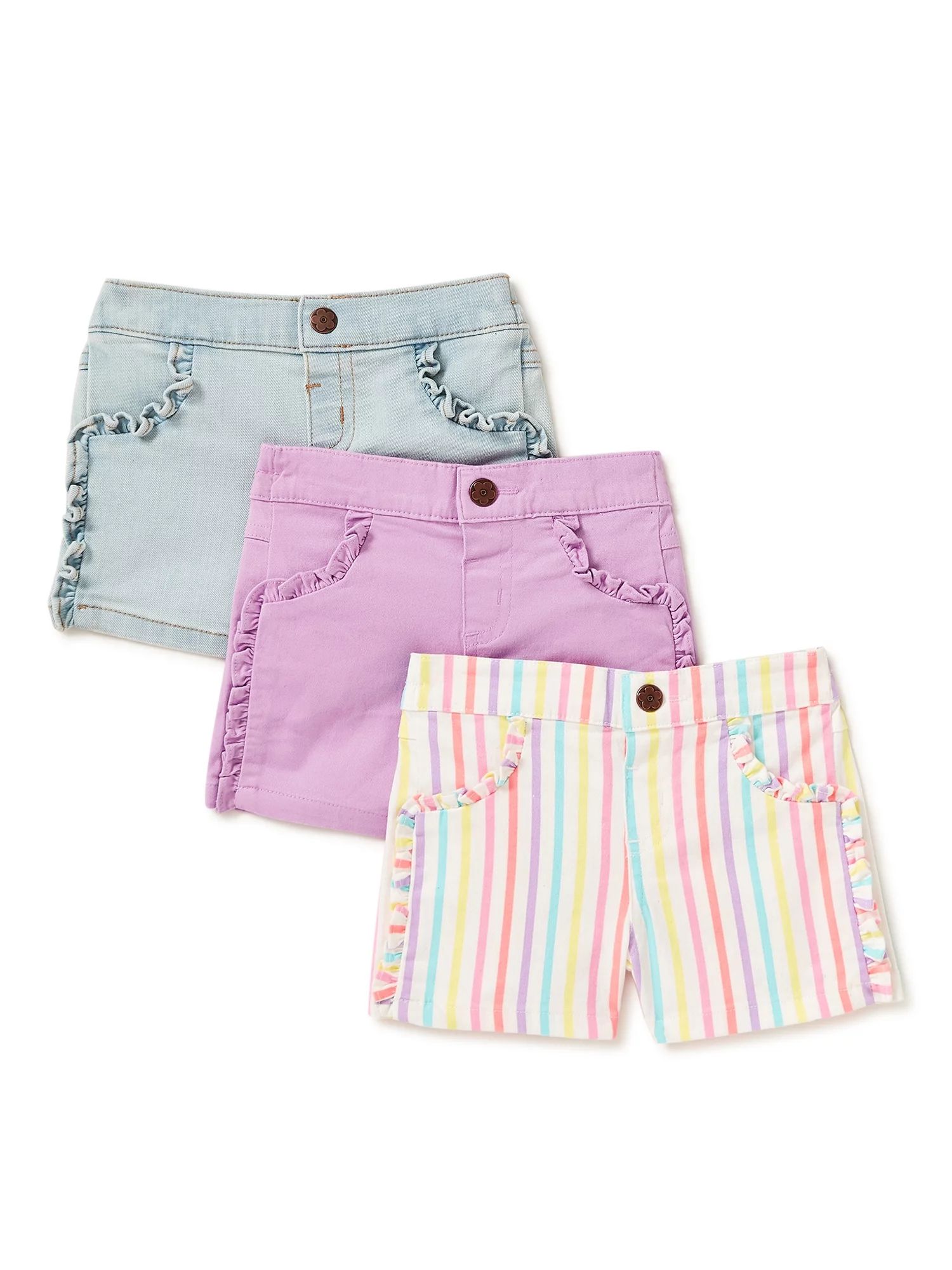 Garanimals Baby Girls' Twill and Denim Ruffle Shorts, 3-Pack | Walmart (US)