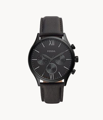 Fenmore Multifunction Black Leather Watch | Fossil (US)