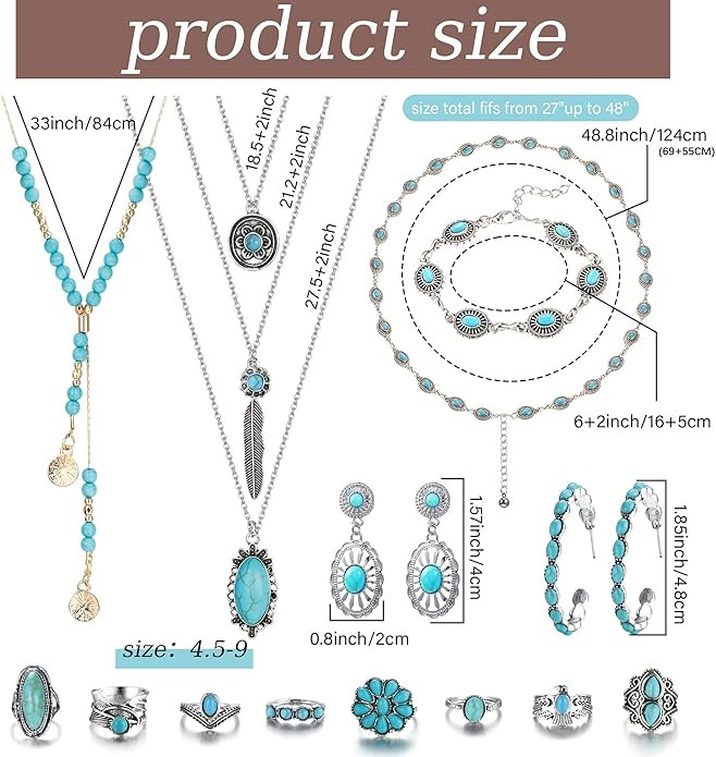 Florideco Bohemian Turquoise Jewelry for Women Men Western Turquoise Set Western Adjustable Belt ... | Amazon (US)
