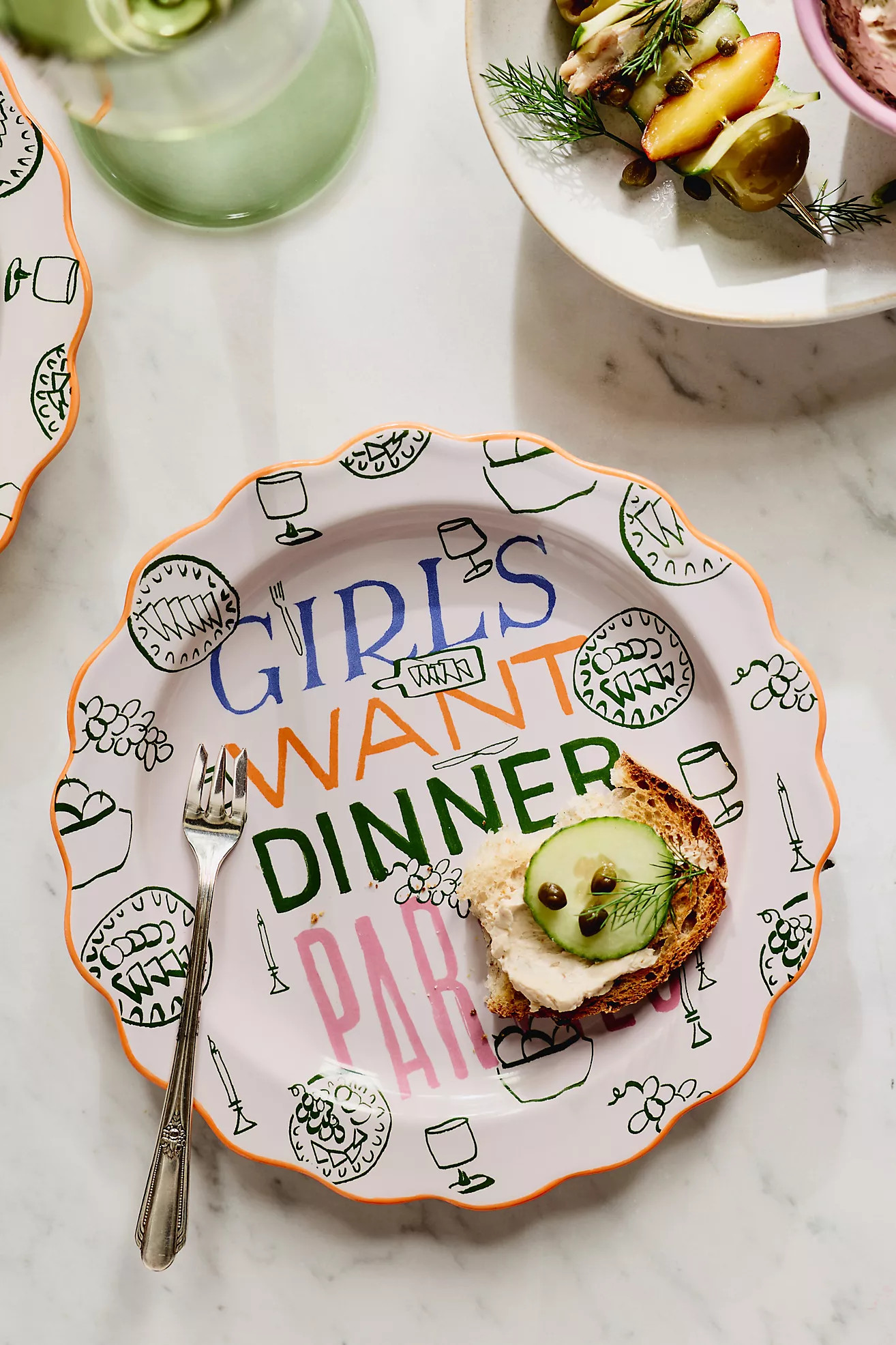 Phthalo Ruth Girls Want Dinner Parties Dessert Plate | Anthropologie (US)