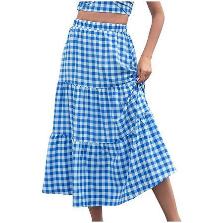 Mixpiju Summer Dresses for Women 2022 Fashion Women Summer High Waist Plaid Print Casual A Line Ruff | Walmart (US)