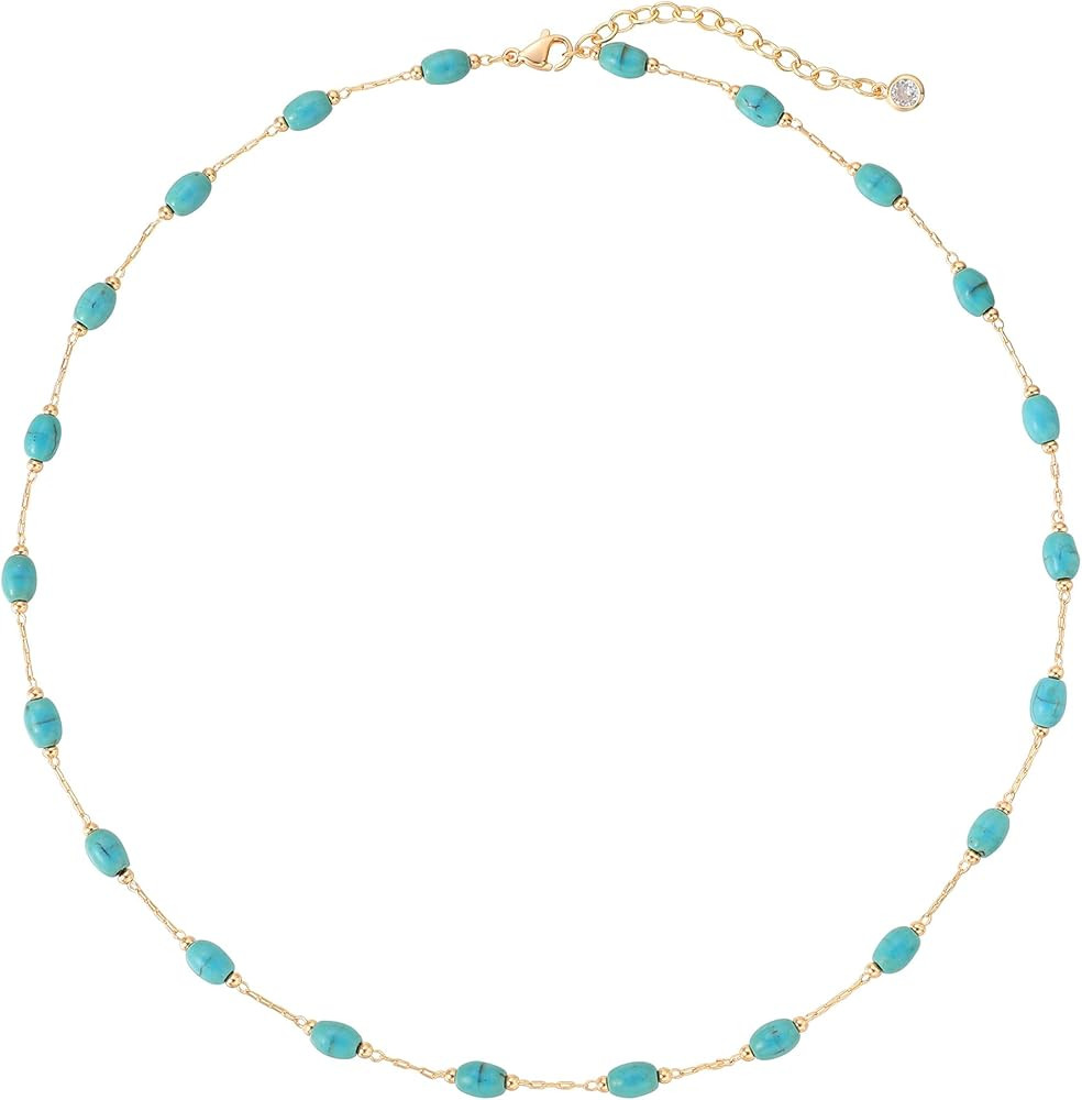 Created Turquoise Necklace for Women 14K Gold Plated Beaded Heart Choker Boho Necklaces Handmade ... | Amazon (US)
