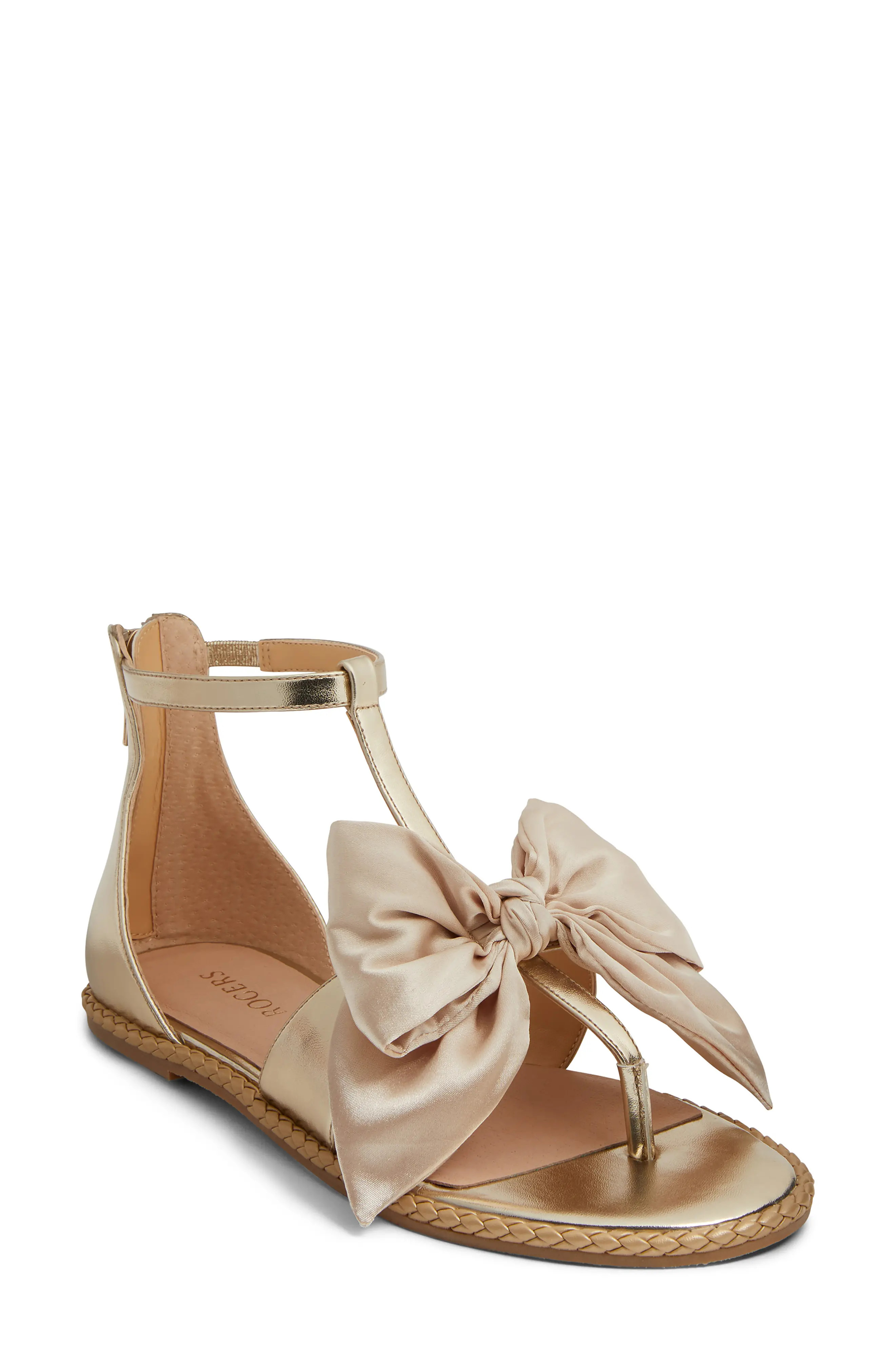 Jack Rogers Heidi T-Strap Sandal in Champagne/Platinum at Nordstrom, Size 7 | Nordstrom