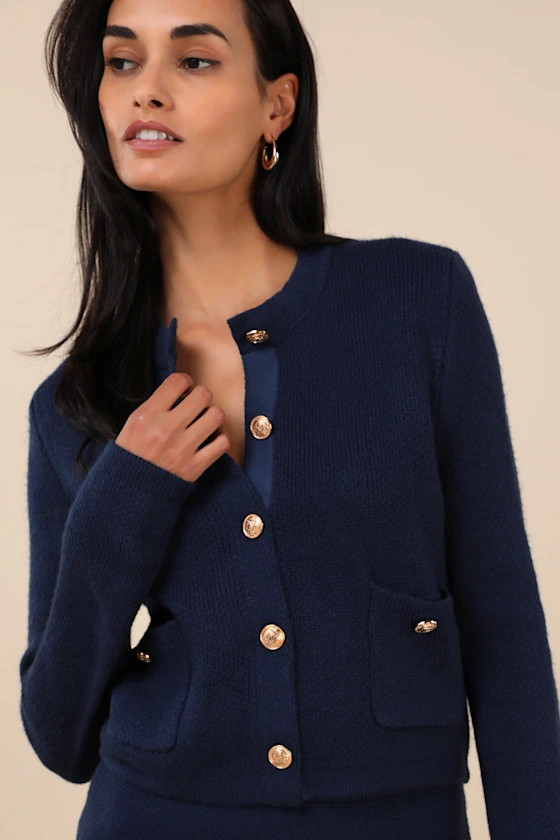 Most Adorable Vibes Navy Blue Button-Front Cardigan Sweater Top | Lulus
