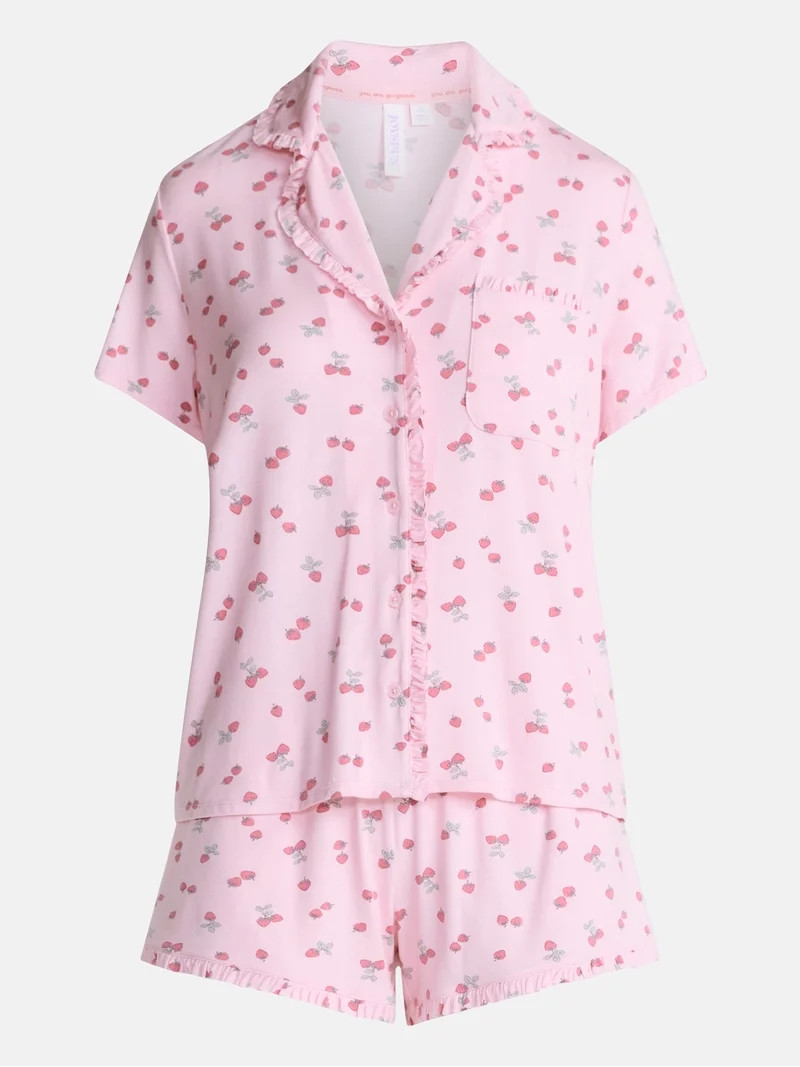 Joyspun Women\u2019s Modal-Blend Ruffle Trim Notch Collar Top and Shorts Pajama Set, 2 Piece, Siz... | Walmart (US)