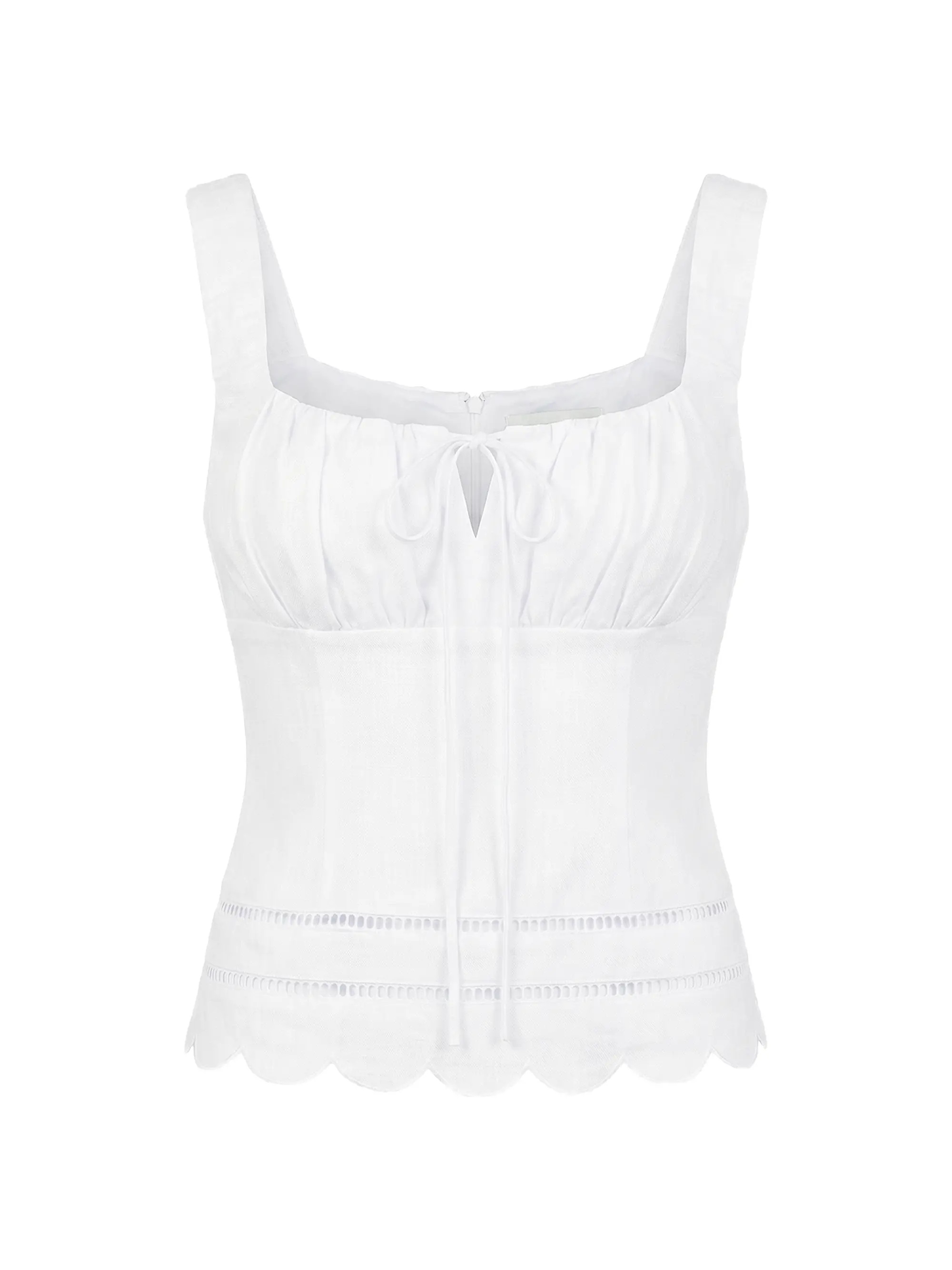 Ebba Linen Latice-Trim Babydoll Top | Saks Fifth Avenue