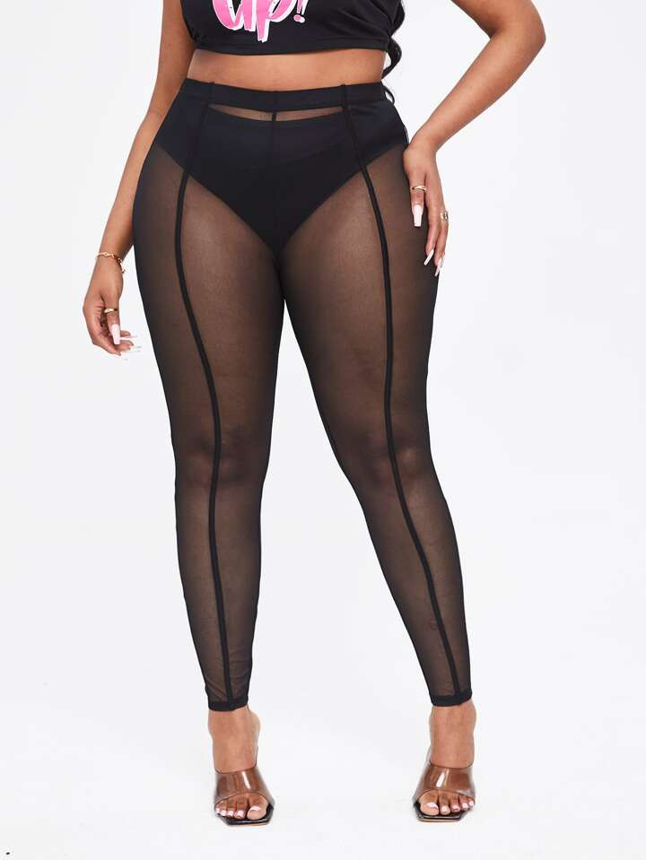 SHEIN Slayr Plus Mesh Leggings Without Panty | SHEIN