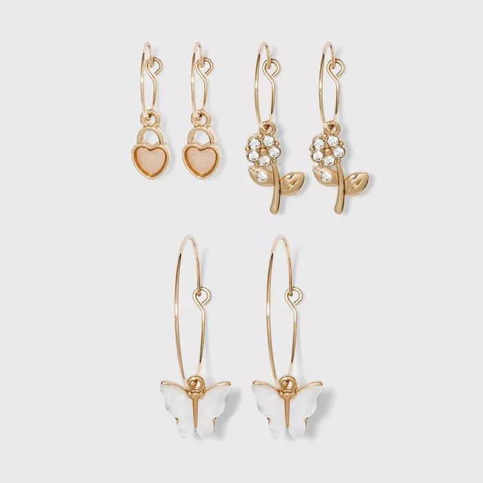 Shiny Gold with Acrylic Stones and Shell Hoop Earring Set 3pc - Wild Fable™ Gold | Target