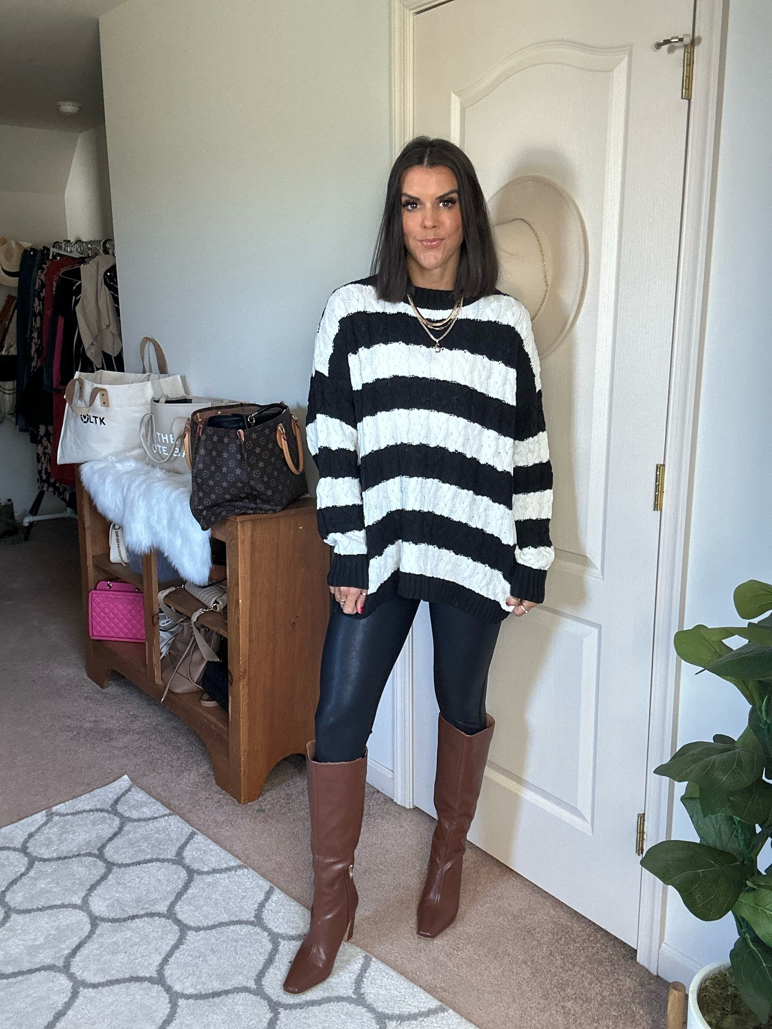 Love this Walmart sweater! Sized up 2 sizes to a large for this fit 
Size small in leggings
Boots tts 

#LTKFindsUnder100 #LTKStyleTip #LTKSeasonal