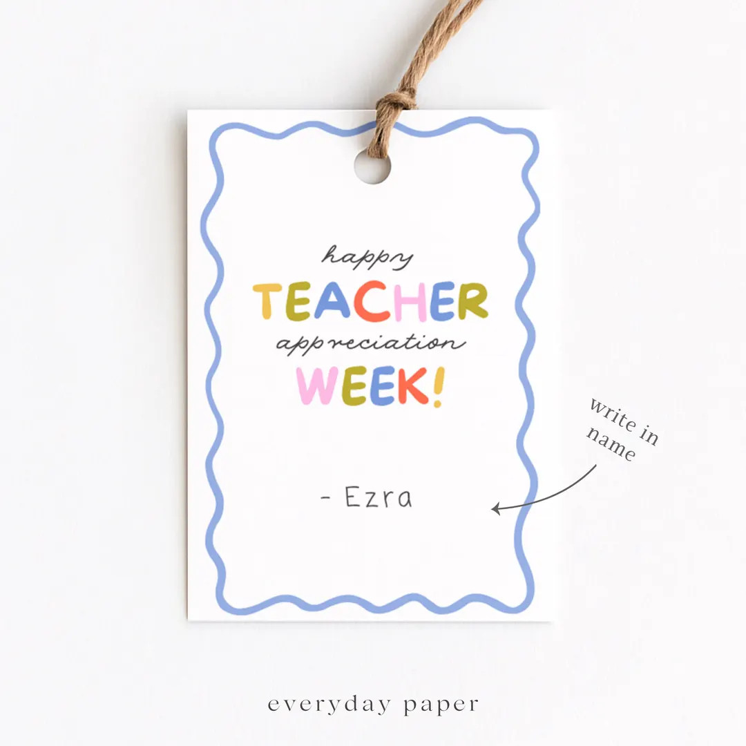 Teacher Appreciation Week Tags, Thank You Teacher Gift, End of School, Doodle Favor Tags, Simple ... | Etsy (Global)