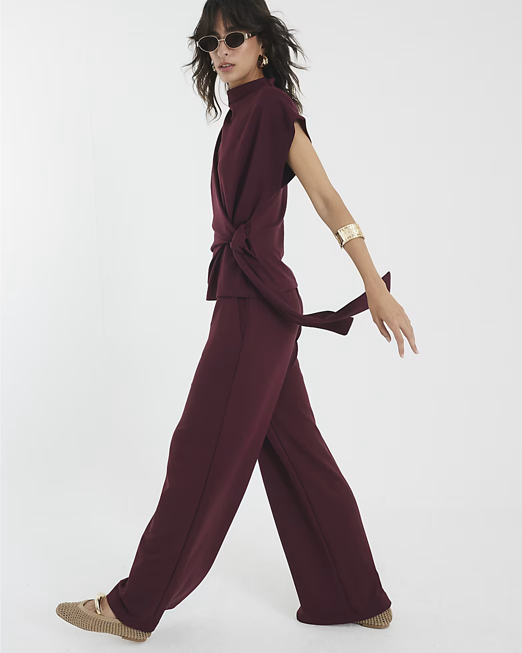 Red Premium High Waisted Wide Leg Joggers | River Island UK & IE