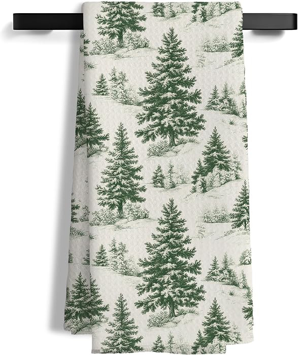 Vintage Christmas Tree Kitchen Towels, Christmas Green Toile De Jouy Decorative Hand Towels for Bathroom, Retro Winter Xmas Dish Tea Towel for Kitchen Decor, 16x24 Inch | Amazon (US)