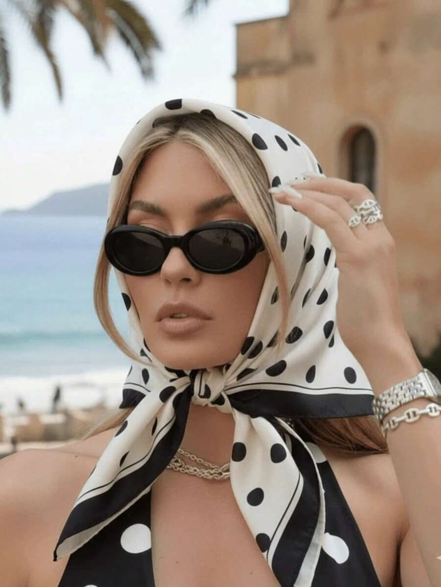 1pc Polka Dot Printed Satin Scarf, New Spring Fashion Headscarf For Women, Can Be Used As Waistba... | SHEIN