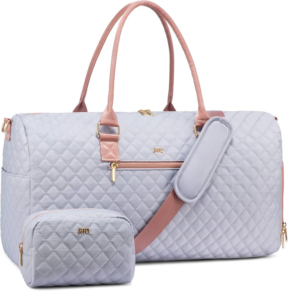 JFFD Weekender Bag for Women, Quilted Travel Duffle Bag with Toiletry Bag,Carry on Overnight Bag ... | Amazon (US)