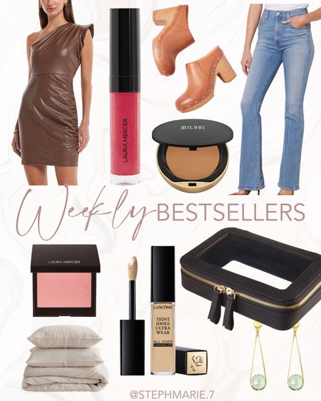 weekly best sellers / popular products / express leather dress / lip gloss / miles / milani bronzer / boot cut jeans / blush / quaint set / concealer / makeup bag / gold earrings 

#LTKSeasonal #LTKHoliday #LTKbeauty