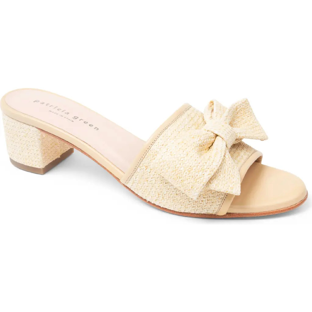 patricia green Raffia Bow Block Heel Slide Sandal in Beige Raffia at Nordstrom, Size 9 | Nordstrom