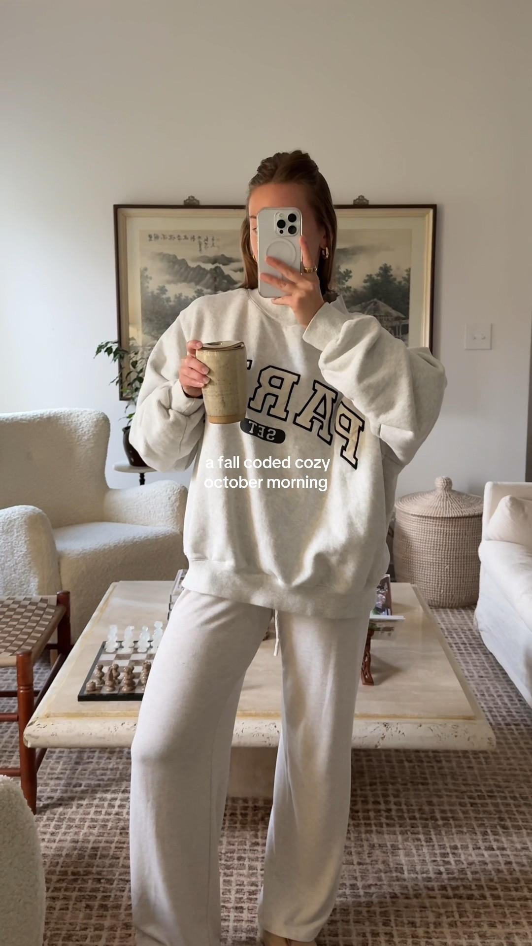 10/20/25 Linking my Park x Set crewneck sweatshirt, my favorite Aritzia lounge pants, our Amazon linen curtains and Roman shades, my Etsy ceramic coffee mug, and my pour-over coffee setup — including my gooseneck kettle and glass coffee maker from Amazon. The perfect cozy leisure outfit for slow mornings or running errands 🤎✨