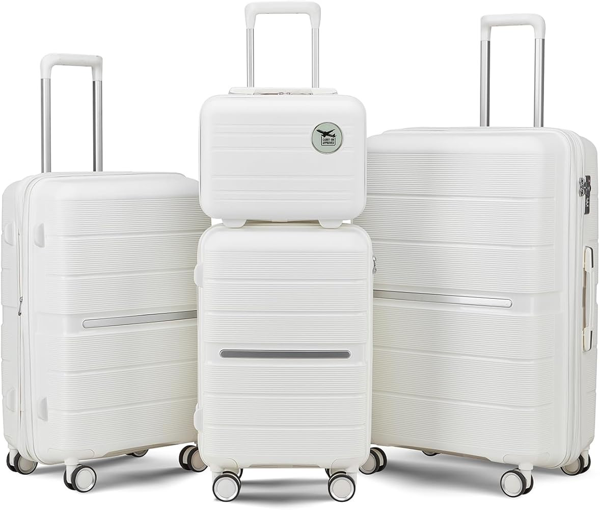 Luggage 4 Piece Sets, Expandable Carry On Luggage Set Hardshell PP, Suitcase Set with Double Spin... | Amazon (US)
