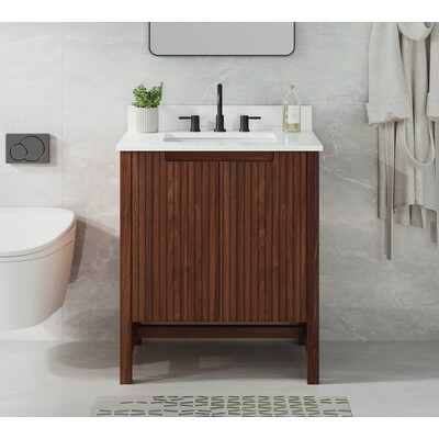 Origin 21 Lolli 30-in Walnut Undermount Single Sink Bathroom Vanity with White Engineered Stone T... | Lowe's