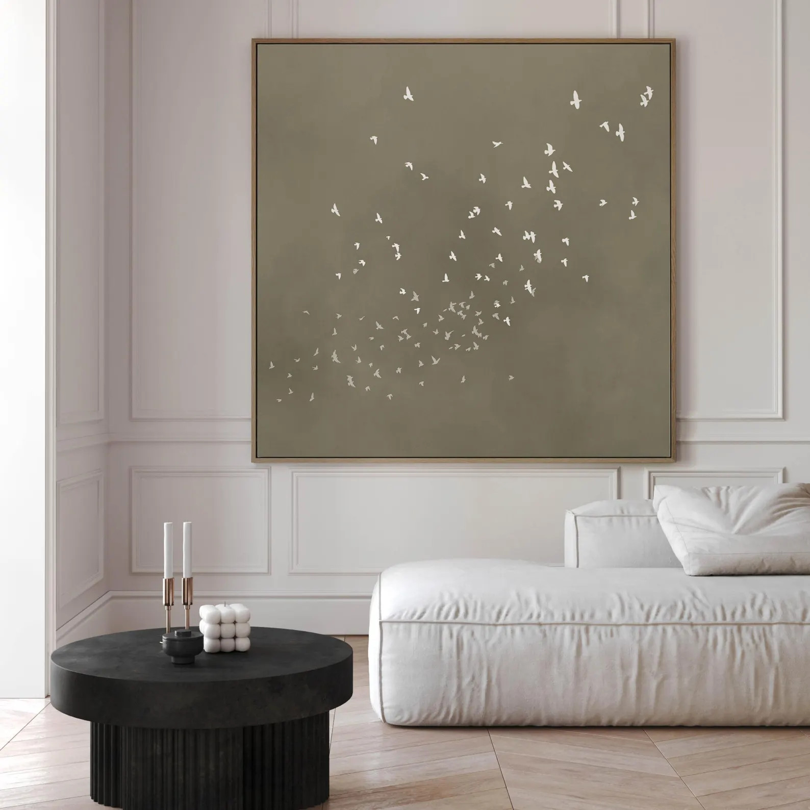 Olive Green Birds Canvas Wall Art, Framed Flock of Birds Print, Japandi Decor, Wabi Sabi Japanese... | Etsy (US)