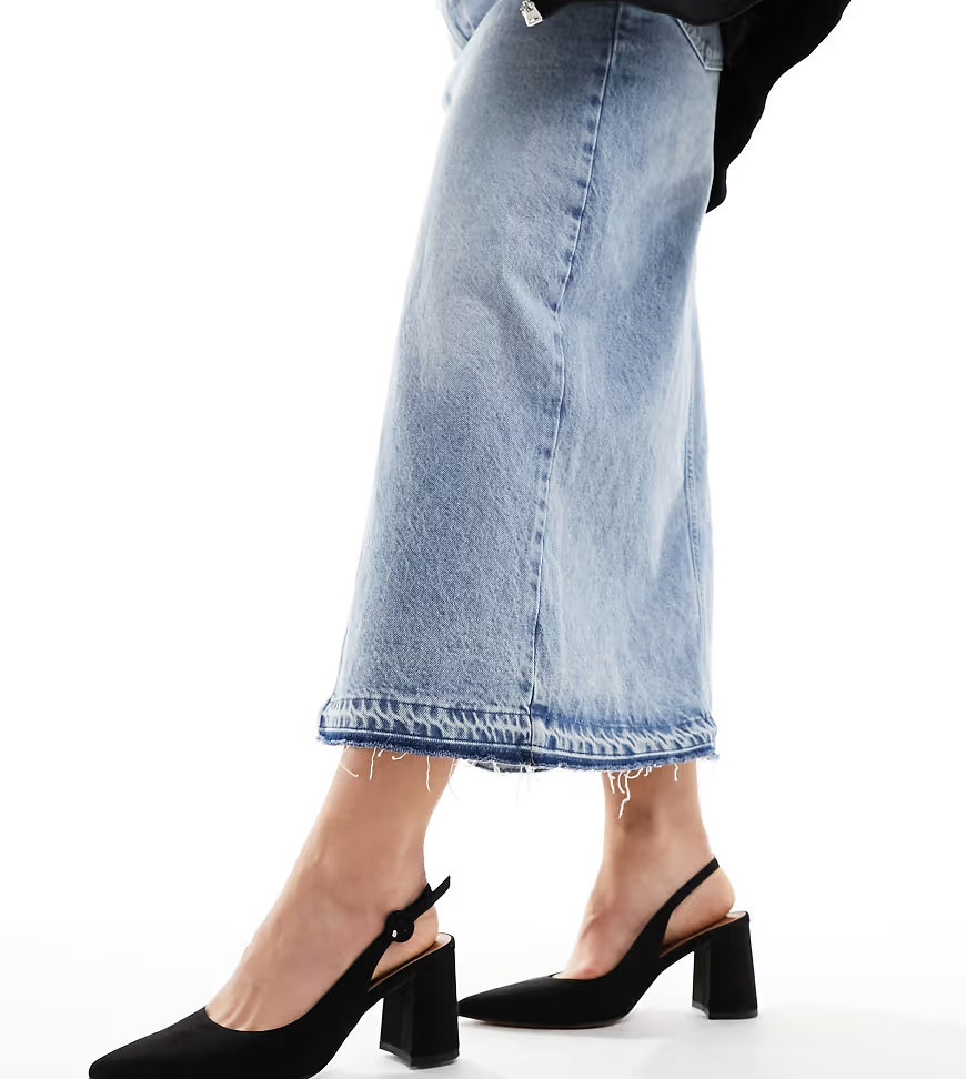 ASOS DESIGN Wide Fit Sutton slingback mid block heeled shoes in black suedette | ASOS (Global)