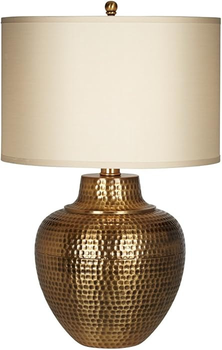 Franklin Iron Works Maison Loft Rustic Farmhouse Table Lamp 27" Tall Hammered Antique Brass Cream... | Amazon (US)