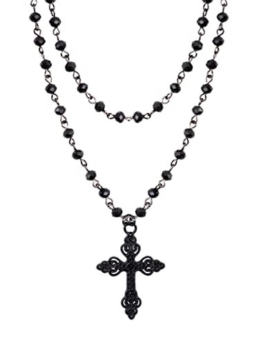 Sacina Gothic Layered Cross Choker Necklace, Black Bead Cross Choker, Gothic Emo Grunge Necklace, Costume Jewelry, Halloween Christmas Jewelry Gift for Women | Amazon (US)