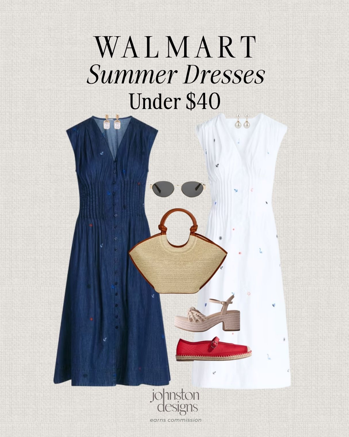 Walmart summer dresses under $40, styled with easy sandals and classic warm weather accessories. 🤍

Walmart summer dresses, dresses under $40, denim midi dress, white summer dress, embroidered dress, straw handbag, red espadrille flats, platform sandals, pearl earrings, oval sunglasses, affordable Walmart fashion, vacation dress ideas, casual summer outfit, warm weather style, feminine dress finds 

 #LTKootd #LTKSeasonal