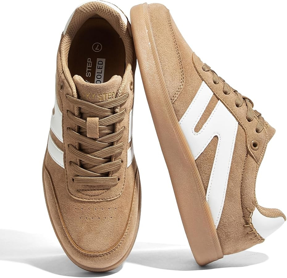 LUCKY STEP Women Classic Retro Gum Sole Fashion Sneakers Casual Tennis Skate Shoe Genuine Leather... | Amazon (US)