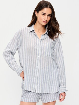 Linen-Blend Loose Button-Down Shirt | Old Navy (US)