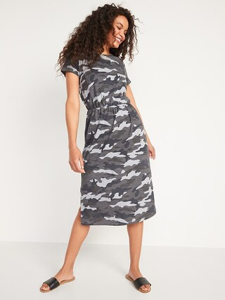 Waist-Defined Slub-Knit Midi Dress for Women | Old Navy (US)