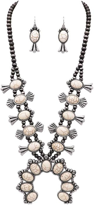 Rosemarie & Jubalee Women's Statement Western Howlite Squash Blossom Necklace Earrings Set, 27"+3... | Amazon (US)