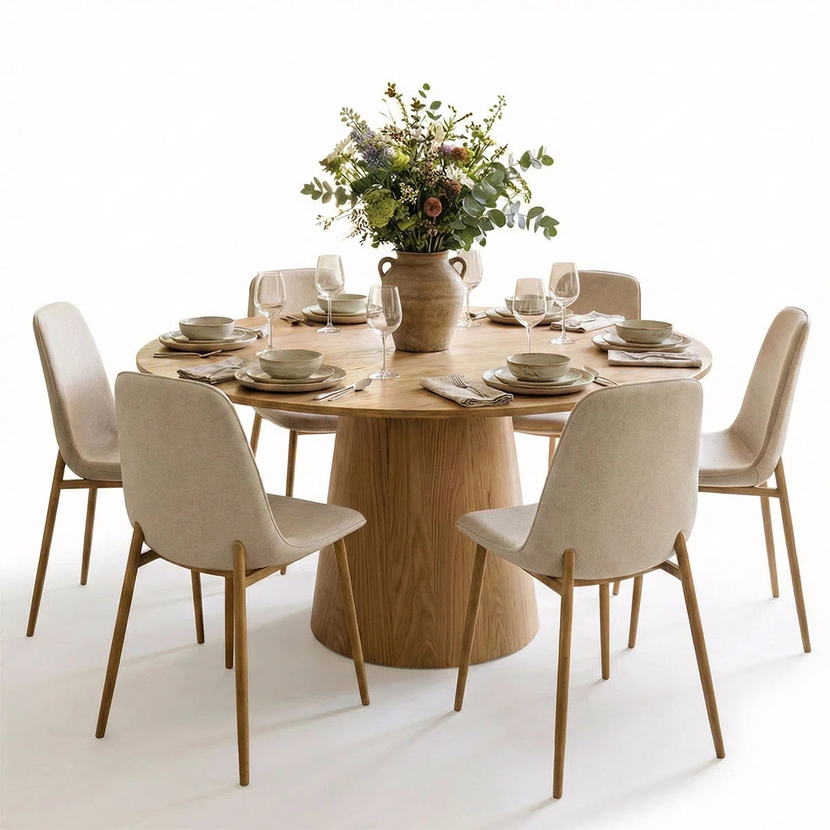 6 - Person Dining Table Sets With 60'' Round Table & 6 Upholstered Fabric Chairs | Wayfair North America