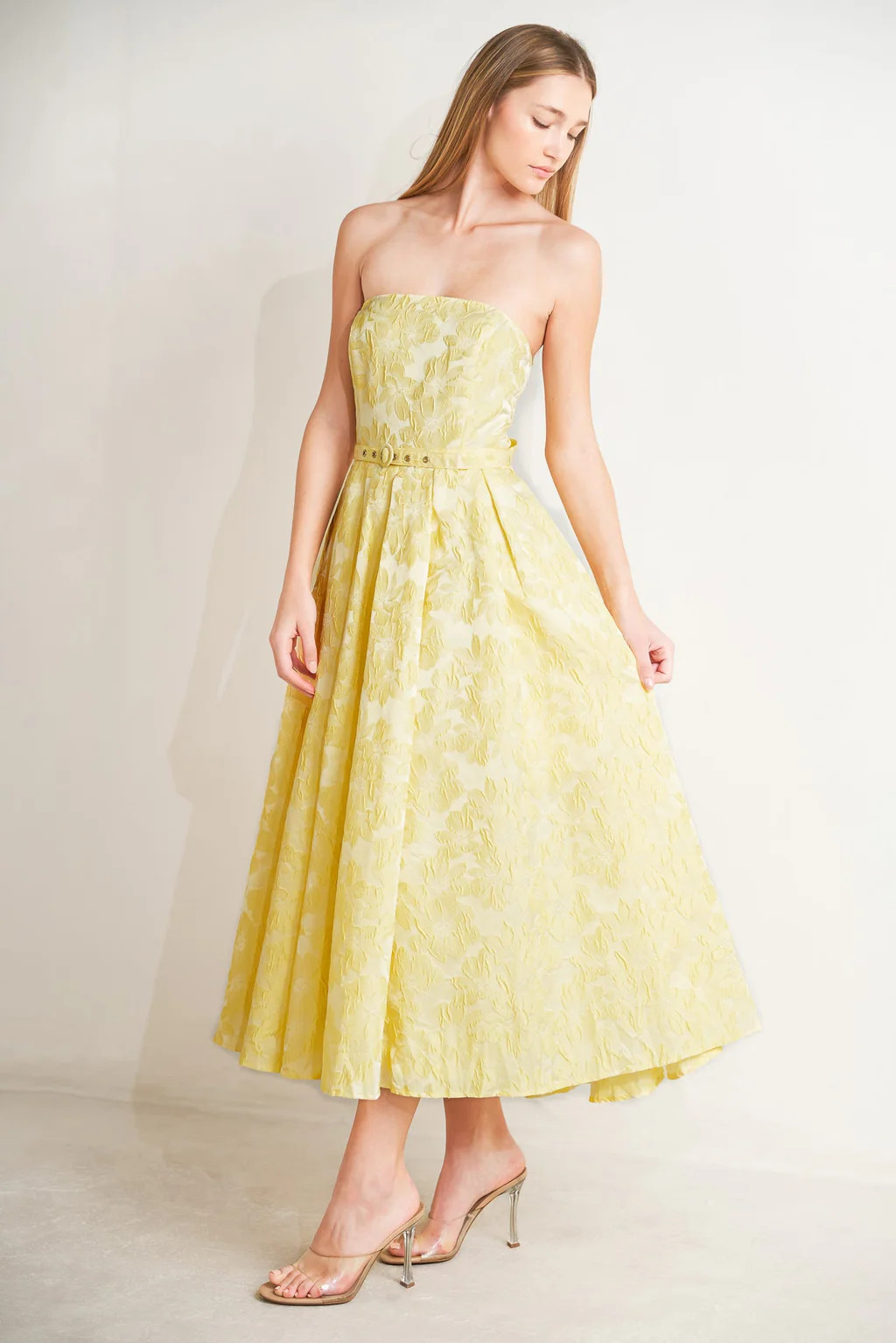 BUTTERCUP BLOOM LEMON YELLOW MIDI DRESS | Lady Black Tie