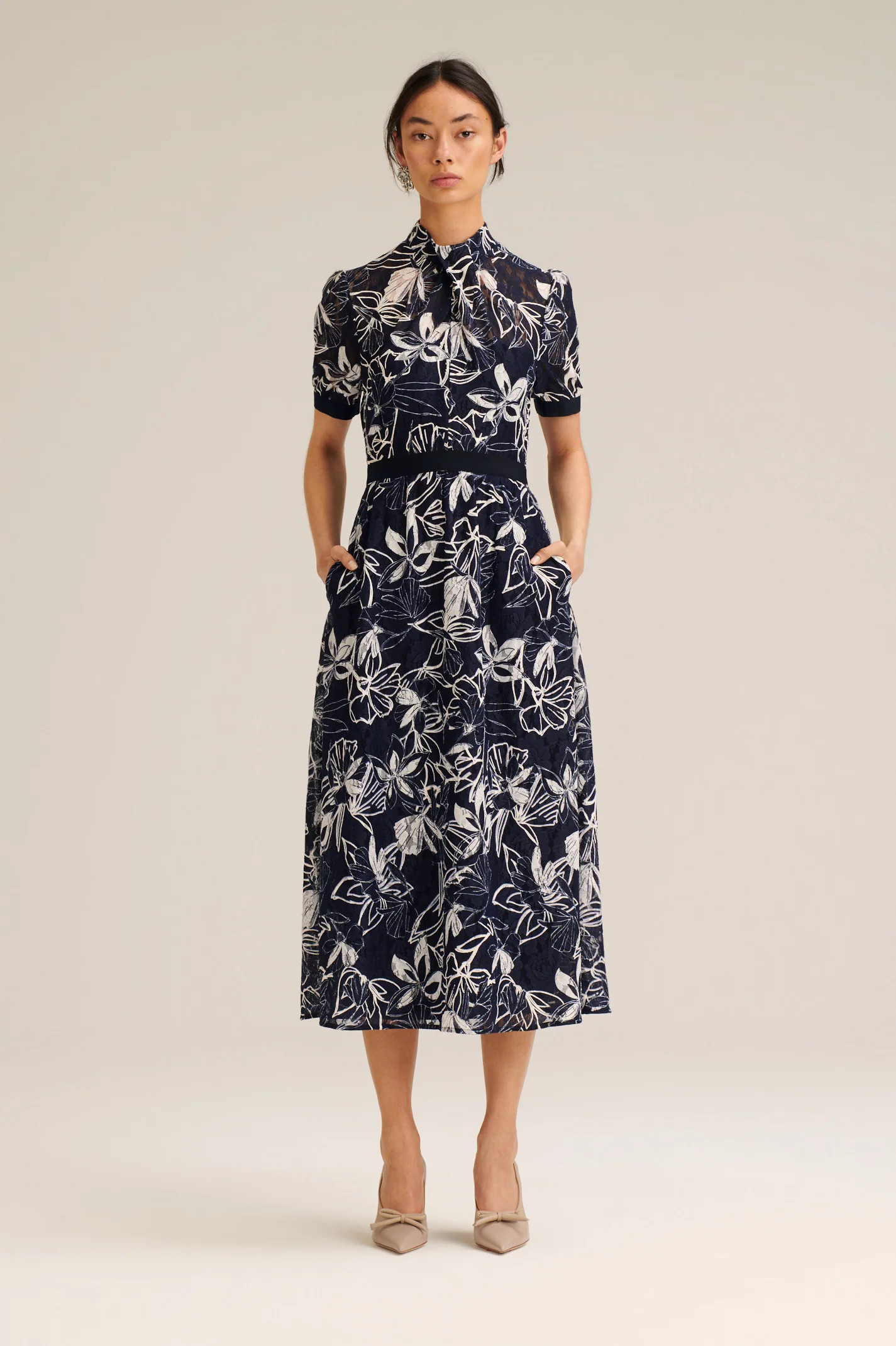 PRINTED LACE DRESS - NAVY.WHITE - Scanlan Theodore | Scanlan Theodore