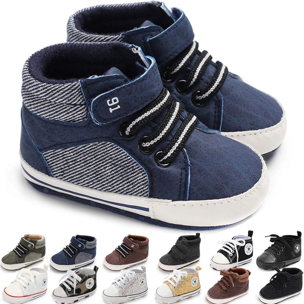 Baby Boys Girls High Top Canvas Sneakers Soft Soles Anti Skid Infant Ankle Shoes Toddler Prewalke... | Amazon (US)