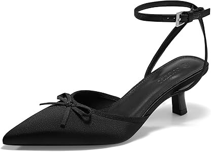 Coutgo Satin Kitten Low Heels with Bow Closed Pointed Toe Short Pumps Dress Wedding Party Shoes | Amazon (US)