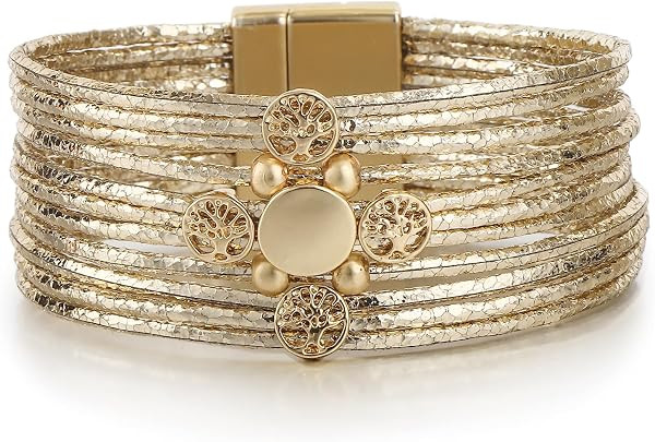 Edoneery Leather Wrap Bracelet for Women, Boho Handmade Multi-Layer Cuff with Crystal Beads Heart... | Amazon (US)