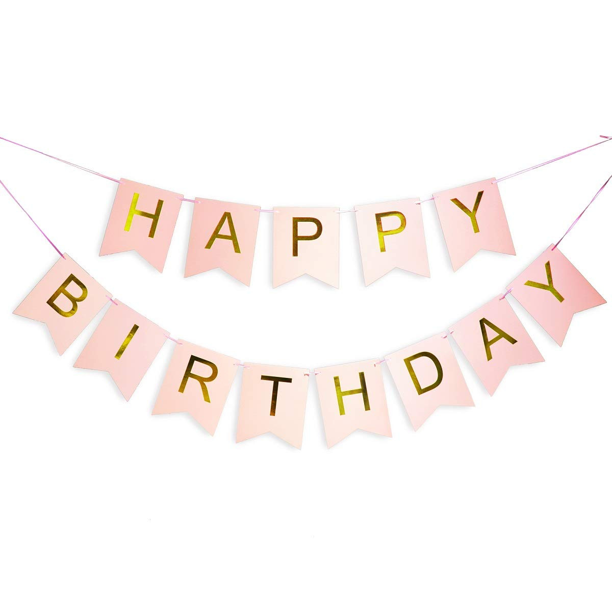 Pink Happy Birthday Banner with Shimmering Gold Letters, Bunting Banner for Party Decorations, Sw... | Amazon (US)