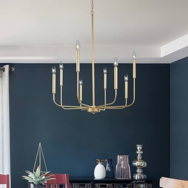 Modern Glam Gold 8-Light Mid-Century Metal Chandelier for Dining Room - Antiqued champagne | Bed Bath & Beyond