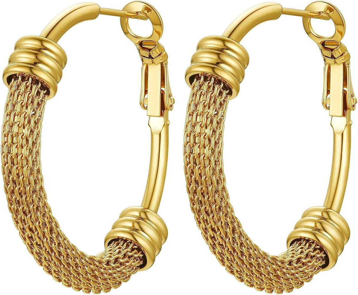 PROSTEEL 30/40/60/80/100mm Chunky Hoop Earrings For Women Gold Plated/Black Stainless Steel Hoops... | Amazon (US)